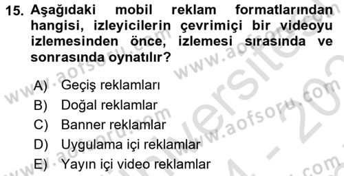 Reklam Tasarım Ve Uygulamaları Dersi 2024 - 2025 Yılı (Final) Dönem Sonu Sınav Soruları 15. Soru