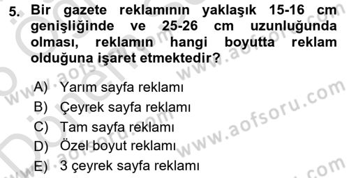 Reklam Tasarım Ve Uygulamaları Dersi 2024 - 2025 Yılı (Final) Dönem Sonu Sınav Soruları 5. Soru