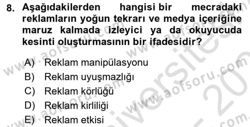 Reklam Tasarım Ve Uygulamaları Dersi 2024 - 2025 Yılı (Final) Dönem Sonu Sınav Soruları 8. Soru