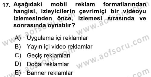 Reklam Tasarım Ve Uygulamaları Dersi 2024 - 2025 Yılı Yaz Okulu Sınav Soruları 17. Soru