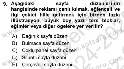 Reklam Tasarım Ve Uygulamaları Dersi 2024 - 2025 Yılı Yaz Okulu Sınav Soruları 9. Soru