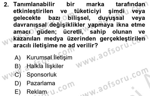 Reklam Tasarım Ve Uygulamaları Dersi 2025 - 2026 Yılı (Vize) Ara Sınav Soruları 2. Soru
