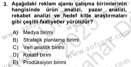 Reklam Tasarım Ve Uygulamaları Dersi 2025 - 2026 Yılı (Vize) Ara Sınav Soruları 3. Soru