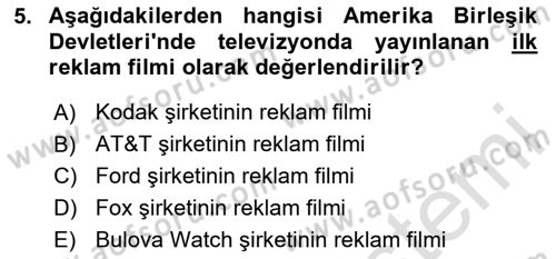 Reklam Tasarım Ve Uygulamaları Dersi 2025 - 2026 Yılı (Vize) Ara Sınav Soruları 5. Soru