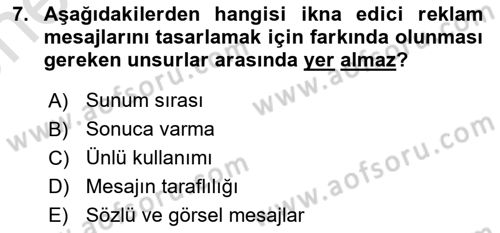 Reklam Tasarım Ve Uygulamaları Dersi 2025 - 2026 Yılı (Vize) Ara Sınav Soruları 7. Soru