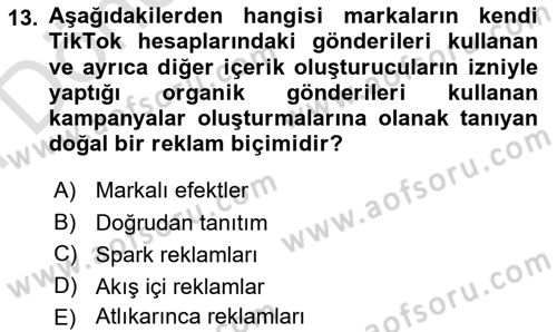 Reklam Tasarım Ve Uygulamaları Dersi 2025 - 2026 Yılı (Final) Dönem Sonu Sınav Soruları 13. Soru
