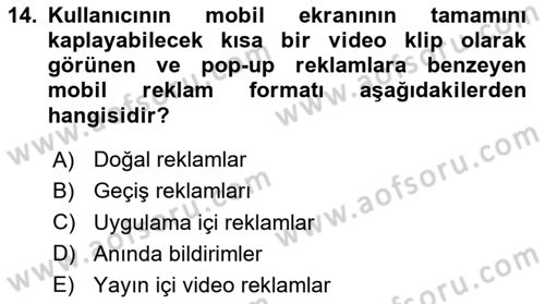 Reklam Tasarım Ve Uygulamaları Dersi 2025 - 2026 Yılı (Final) Dönem Sonu Sınav Soruları 14. Soru