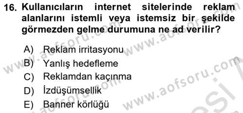 Reklam Tasarım Ve Uygulamaları Dersi 2025 - 2026 Yılı (Final) Dönem Sonu Sınav Soruları 16. Soru