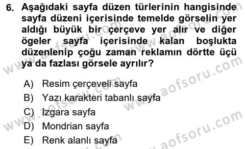 Reklam Tasarım Ve Uygulamaları Dersi 2025 - 2026 Yılı (Final) Dönem Sonu Sınav Soruları 6. Soru