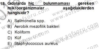Gıda Mevzuatı Dersi 2013 - 2014 Yılı (Final) Dönem Sonu Sınav Soruları 18. Soru