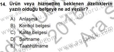 Gıda Mevzuatı Dersi 2015 - 2016 Yılı (Vize) Ara Sınav Soruları 14. Soru