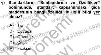 Gıda Mevzuatı Dersi 2015 - 2016 Yılı (Final) Dönem Sonu Sınav Soruları 17. Soru