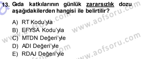 Gıda Mevzuatı ve Kalite Yönetimi Dersi Ara Sınavı Deneme Sınav Soruları 13. Soru