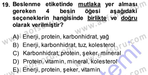 Gıda Mevzuatı ve Kalite Yönetimi Dersi Ara Sınavı Deneme Sınav Soruları 19. Soru