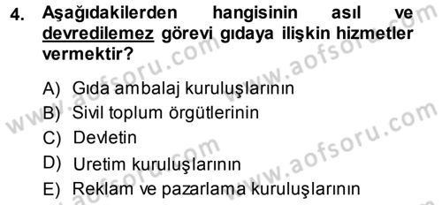 Gıda Mevzuatı ve Kalite Yönetimi Dersi Ara Sınavı Deneme Sınav Soruları 4. Soru