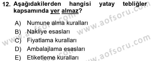 Gıda Mevzuatı ve Kalite Yönetimi Dersi Ara Sınavı Deneme Sınav Soruları 12. Soru