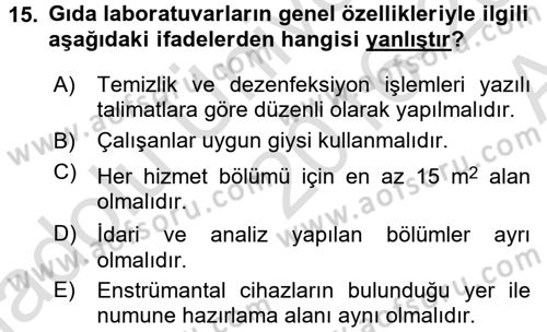 Gıda Mevzuatı ve Kalite Yönetimi Dersi Ara Sınavı Deneme Sınav Soruları 15. Soru