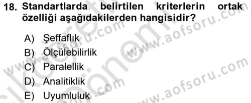 Gıda Mevzuatı ve Kalite Yönetimi Dersi Ara Sınavı Deneme Sınav Soruları 18. Soru