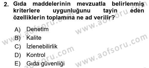 Gıda Mevzuatı ve Kalite Yönetimi Dersi Ara Sınavı Deneme Sınav Soruları 2. Soru