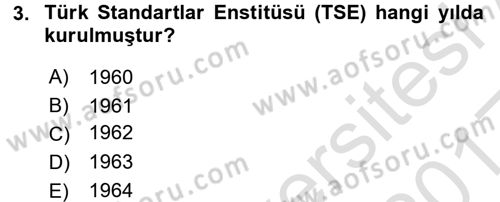 Gıda Mevzuatı ve Kalite Yönetimi Dersi Ara Sınavı Deneme Sınav Soruları 3. Soru