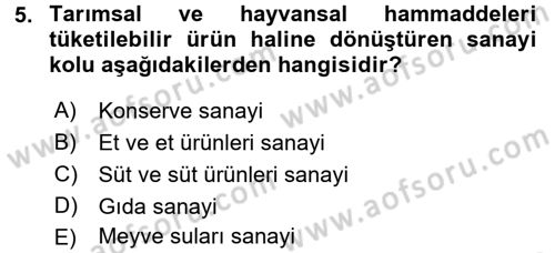 Gıda Mevzuatı ve Kalite Yönetimi Dersi Ara Sınavı Deneme Sınav Soruları 5. Soru