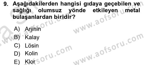 Gıda Mevzuatı ve Kalite Yönetimi Dersi Ara Sınavı Deneme Sınav Soruları 9. Soru