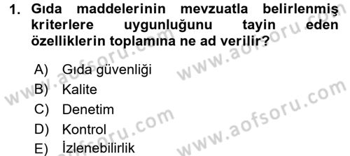 Gıda Mevzuatı ve Kalite Yönetimi Dersi 2017 - 2018 Yılı 3 Ders Sınav Soruları 1. Soru