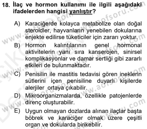 Gıda Mevzuatı ve Kalite Yönetimi Dersi 2017 - 2018 Yılı 3 Ders Sınav Soruları 18. Soru