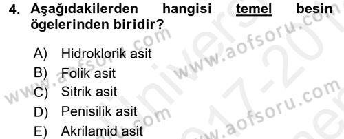 Gıda Mevzuatı ve Kalite Yönetimi Dersi 2017 - 2018 Yılı (Final) Dönem Sonu Sınav Soruları 4. Soru