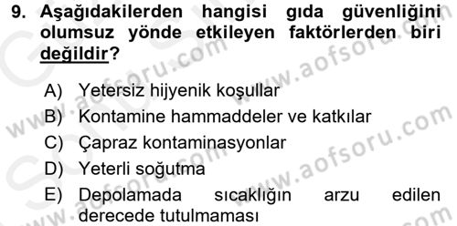 Gıda Mevzuatı ve Kalite Yönetimi Dersi 2017 - 2018 Yılı (Final) Dönem Sonu Sınav Soruları 9. Soru