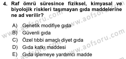 Gıda Mevzuatı ve Kalite Yönetimi Dersi 2019 - 2020 Yılı (Vize) Ara Sınavı 4. Soru