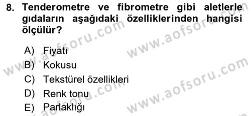 Gıda Mevzuatı ve Kalite Yönetimi Dersi 2019 - 2020 Yılı (Vize) Ara Sınavı 8. Soru