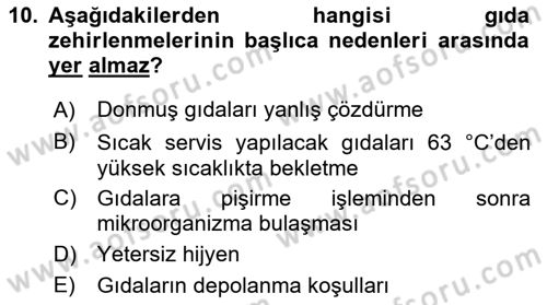 Gıda Mevzuatı ve Kalite Yönetimi Dersi 2023 - 2024 Yılı (Vize) Ara Sınav Soruları 10. Soru