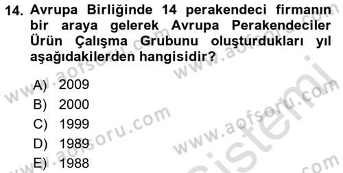 Gıda Mevzuatı ve Kalite Yönetimi Dersi 2023 - 2024 Yılı (Vize) Ara Sınav Soruları 14. Soru