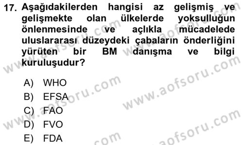 Gıda Mevzuatı ve Kalite Yönetimi Dersi 2023 - 2024 Yılı (Final) Dönem Sonu Sınavı 17. Soru