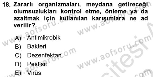 Gıda Mevzuatı ve Kalite Yönetimi Dersi 2023 - 2024 Yılı (Final) Dönem Sonu Sınav Soruları 18. Soru