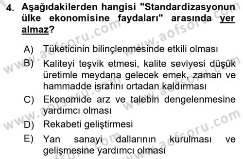 Gıda Mevzuatı ve Kalite Yönetimi Dersi 2023 - 2024 Yılı (Final) Dönem Sonu Sınavı 4. Soru