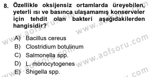 Gıda Mevzuatı ve Kalite Yönetimi Dersi 2023 - 2024 Yılı (Final) Dönem Sonu Sınav Soruları 8. Soru