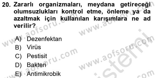 Gıda Mevzuatı ve Kalite Yönetimi Dersi 2023 - 2024 Yılı Yaz Okulu Sınavı 20. Soru