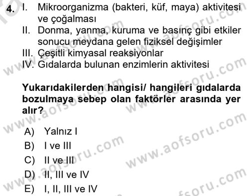 Gıda Mevzuatı ve Kalite Yönetimi Dersi 2023 - 2024 Yılı Yaz Okulu Sınavı 4. Soru