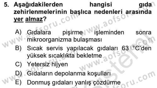 Gıda Mevzuatı ve Kalite Yönetimi Dersi 2023 - 2024 Yılı Yaz Okulu Sınavı 5. Soru