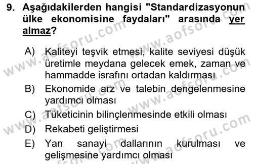 Gıda Mevzuatı ve Kalite Yönetimi Dersi 2023 - 2024 Yılı Yaz Okulu Sınav Soruları 9. Soru