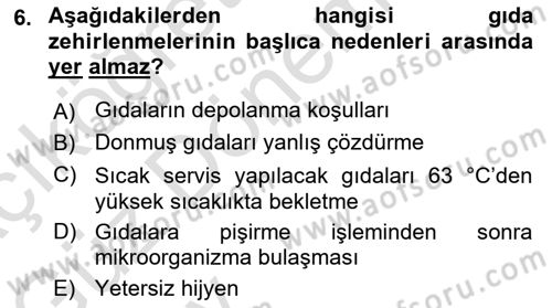 Gıda Mevzuatı ve Kalite Yönetimi Dersi 2024 - 2025 Yılı (Vize) Ara Sınav Soruları 6. Soru
