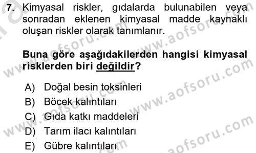 Gıda Mevzuatı ve Kalite Yönetimi Dersi 2024 - 2025 Yılı (Vize) Ara Sınav Soruları 7. Soru
