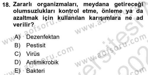 Gıda Mevzuatı ve Kalite Yönetimi Dersi 2024 - 2025 Yılı (Final) Dönem Sonu Sınav Soruları 18. Soru