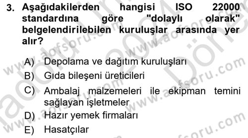 Gıda Mevzuatı ve Kalite Yönetimi Dersi 2024 - 2025 Yılı (Final) Dönem Sonu Sınav Soruları 3. Soru