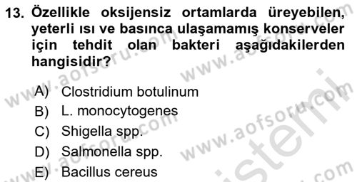 Gıda Mevzuatı ve Kalite Yönetimi Dersi 2024 - 2025 Yılı Yaz Okulu Sınav Soruları 13. Soru