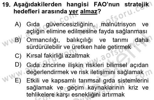 Gıda Mevzuatı ve Kalite Yönetimi Dersi 2024 - 2025 Yılı Yaz Okulu Sınav Soruları 19. Soru