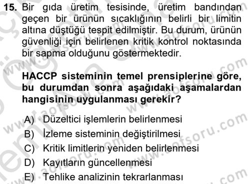 Gıda Mevzuatı ve Kalite Yönetimi Dersi 2025 - 2026 Yılı (Vize) Ara Sınav Soruları 15. Soru