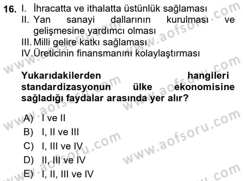 Gıda Mevzuatı ve Kalite Yönetimi Dersi 2025 - 2026 Yılı (Vize) Ara Sınav Soruları 16. Soru
